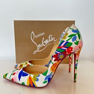 NEW |Christian Louboutin Iriza 100mm Crepe Satin Bloomy Red Sole Pumps Size 40